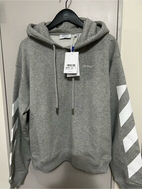 ⁠Off-White c/o Virgil Abloh Diagonal Stripe Hoodie Med Grey Heather Medium NWT⁠